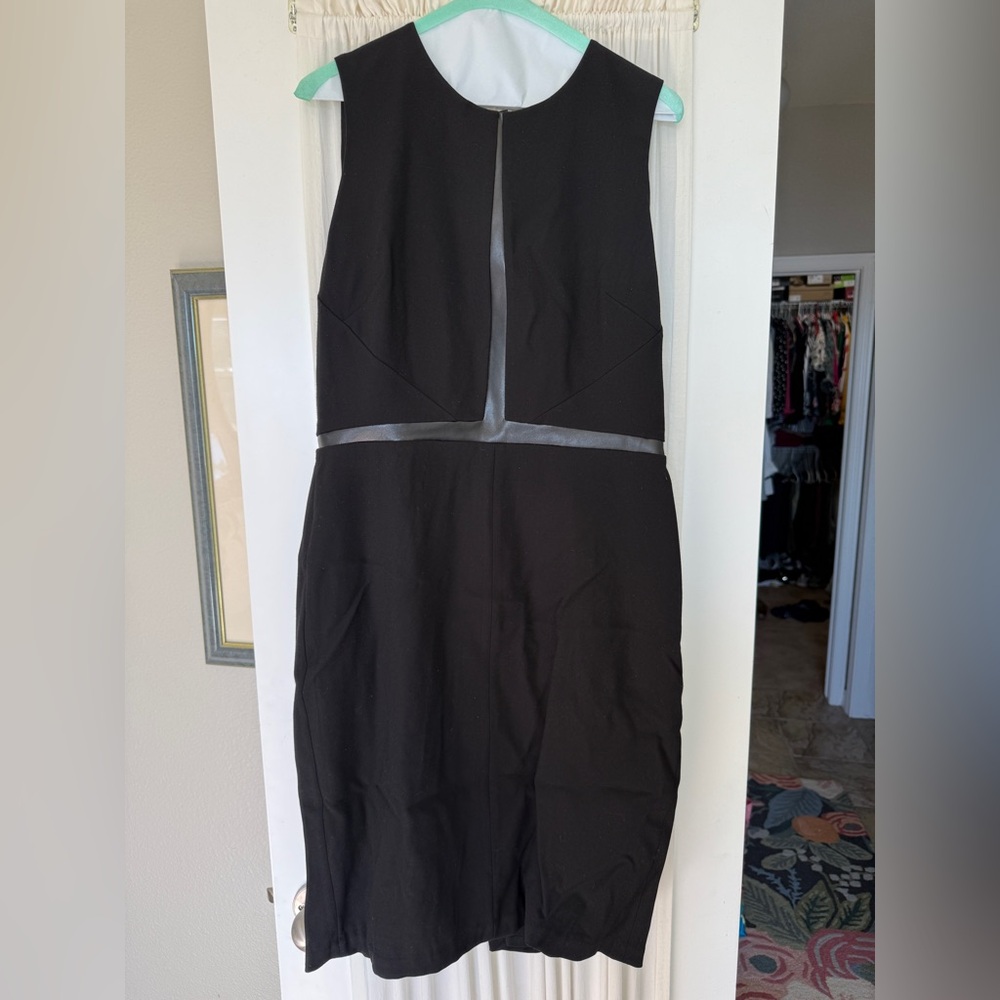 White House Black Market Sleeveless Black Dress with Black Leather Accents